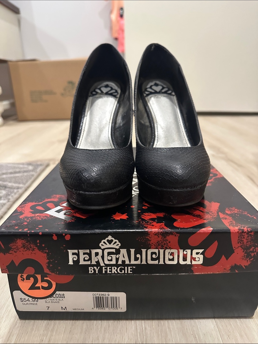 Fergalicious Black Textured Platform Pumps